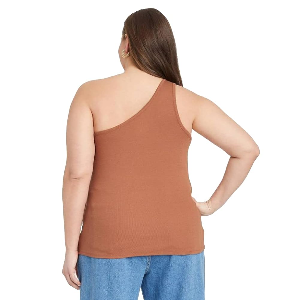 トップス ONE SHOULDER RIB TANK TOPS (BROWN) A New Day Women's Slim Fit One Shoulder Tank Top - (as1